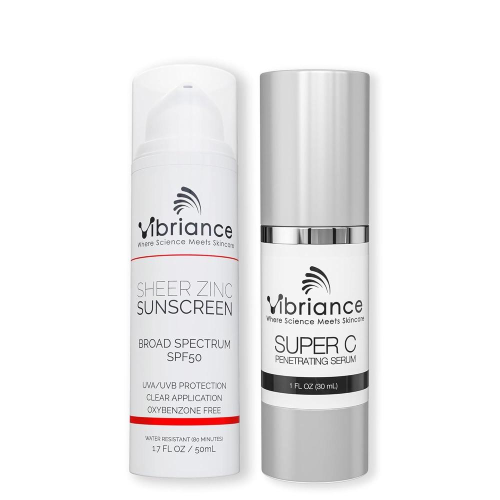 image:imageVibriance Simple Skincare Essentials Bundle  Super C Vitamin Serum Sheer Zinc Sunscreen SPF 50 Skin Care Set  Nourish Protect Illuminate